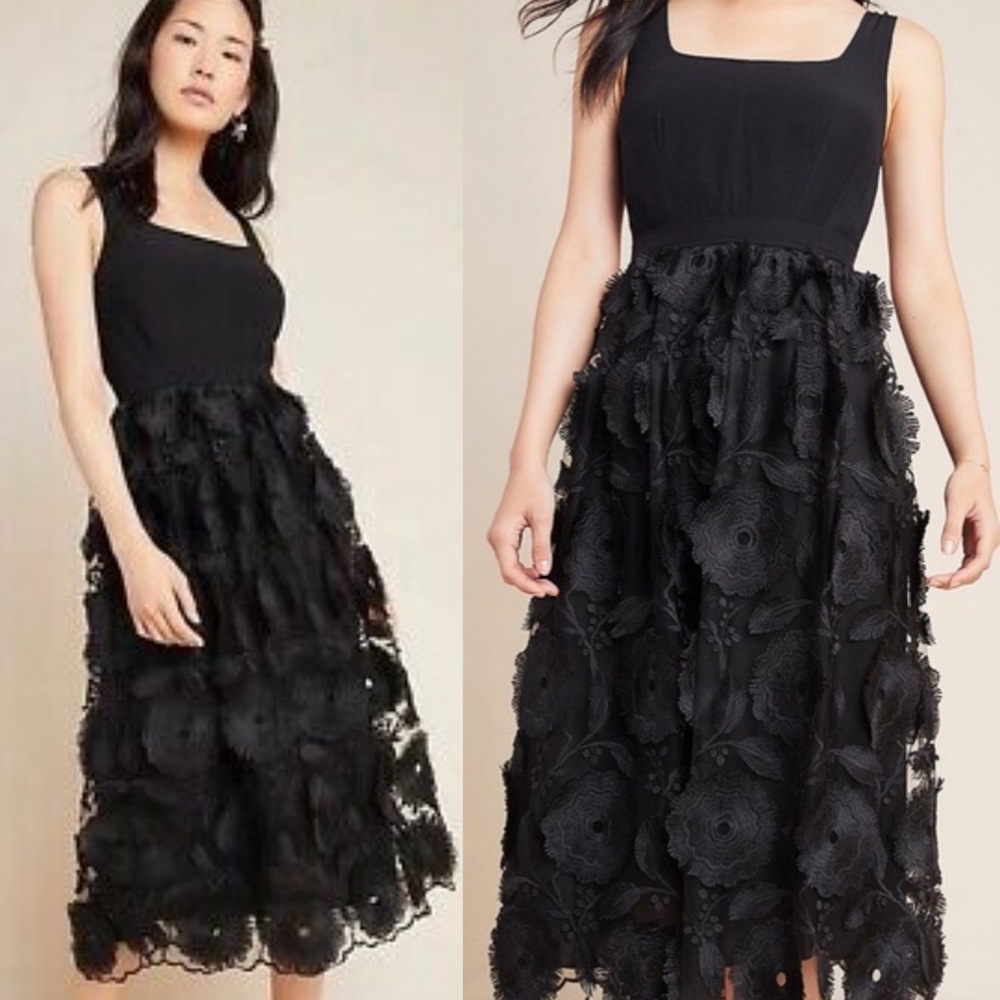 NWT Anthropologie Floriana Lace Midi Dress 2 Black